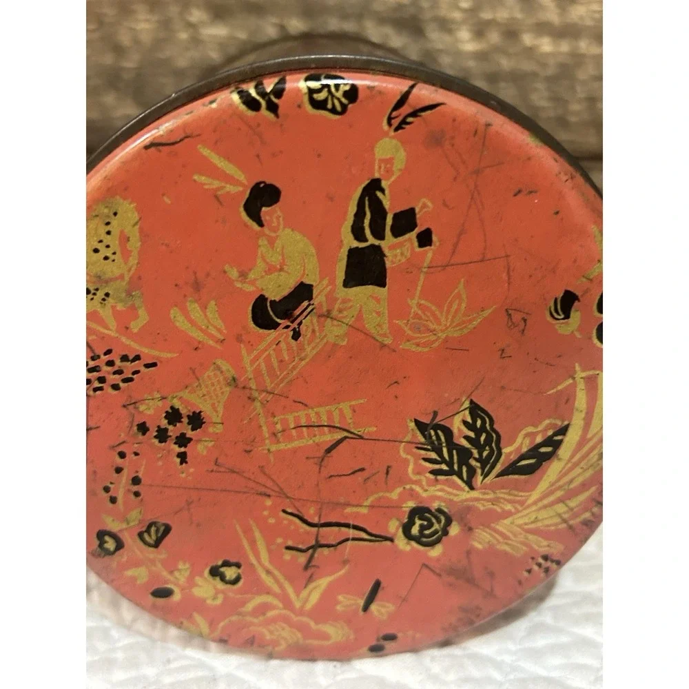 Vintage Candy Tin‎  Oriental Pattern Red & Gold